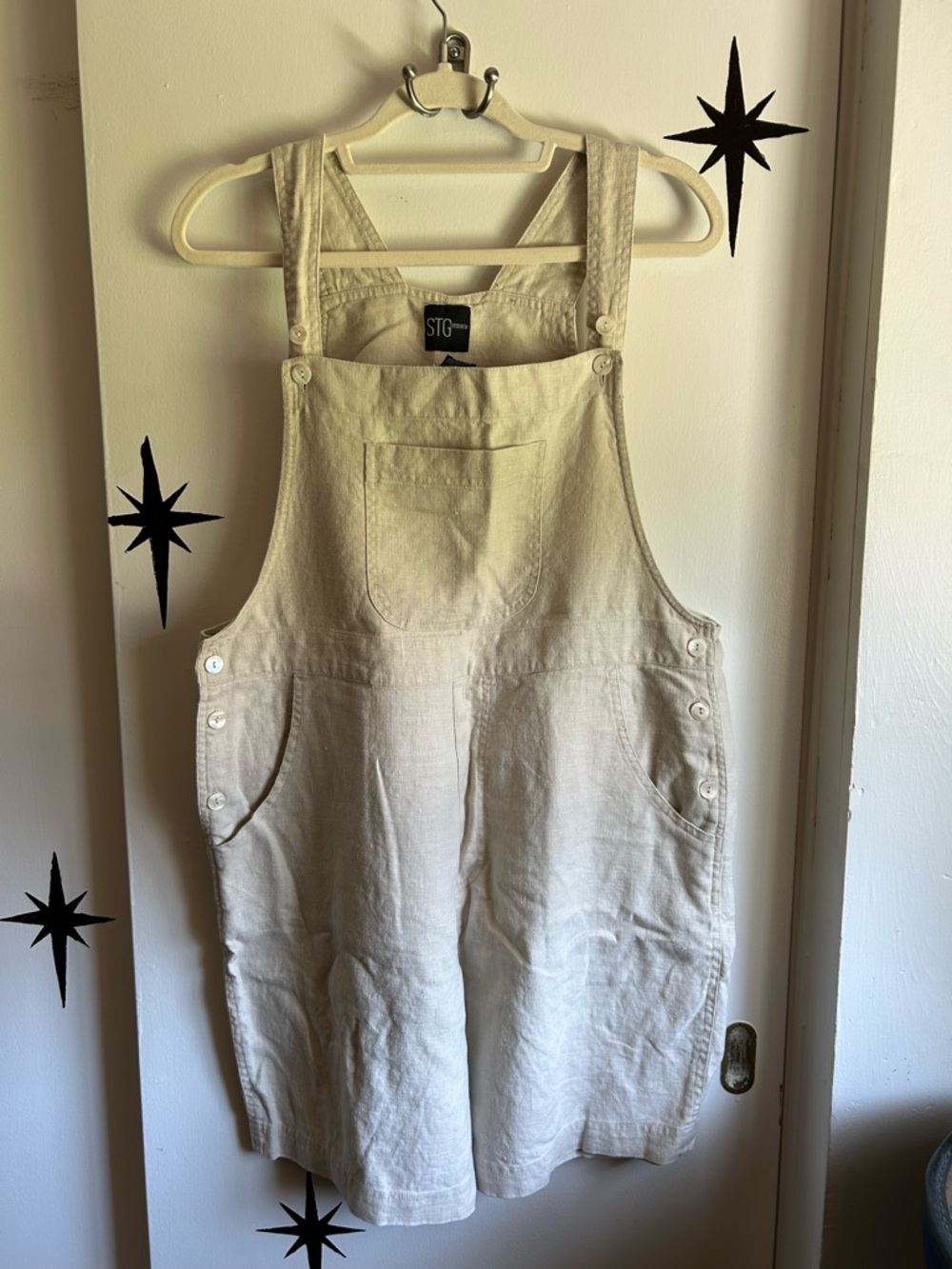 STG Company Cream/Tan Linen Overall Shorts